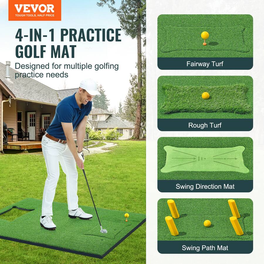 Golf Mat Insert VEVOR 4 IN 1 Golf Hitting Mat, 5x4ft Artificial Turf Golf Hitting Mat ...