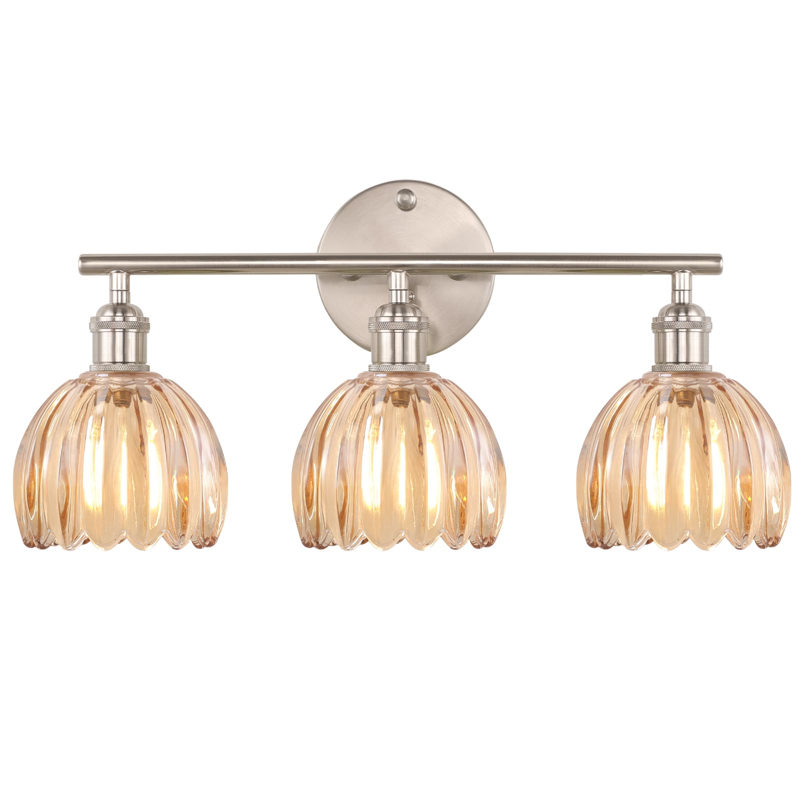 3 Heads-Nickel Base-Tulip Light Amber-Hardwired