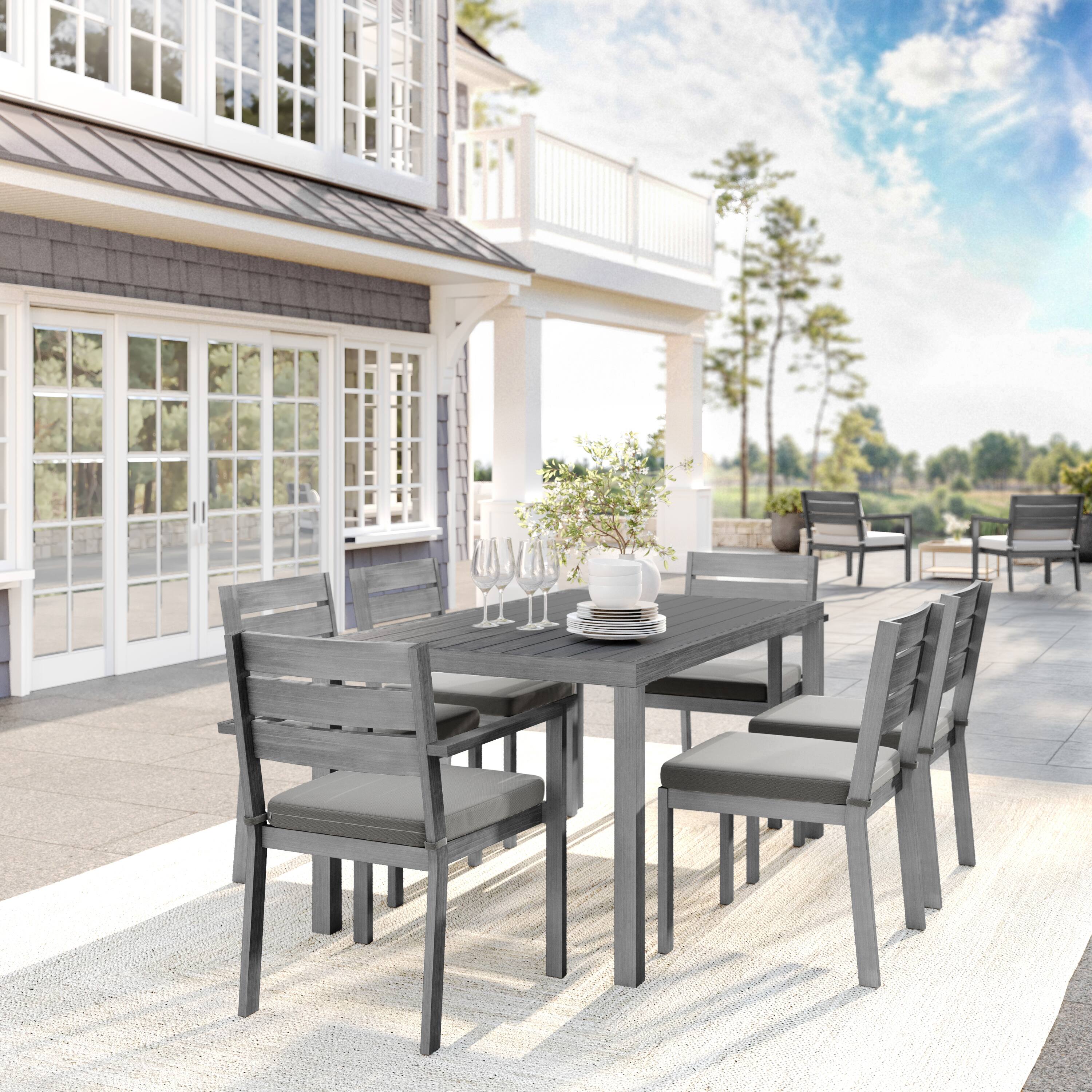 Alt View 1. Martha Stewart - Bedford All-Weather Patio Set with 62" Table and 6 Stackable Dining Chairs - Gray.