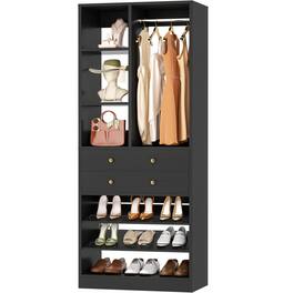 Aheaplus - 2.3 FT (28”) Wood Closet Organizer Tower with Drawers & Shelves - Free Standing Reach-in for Small Closets - Black