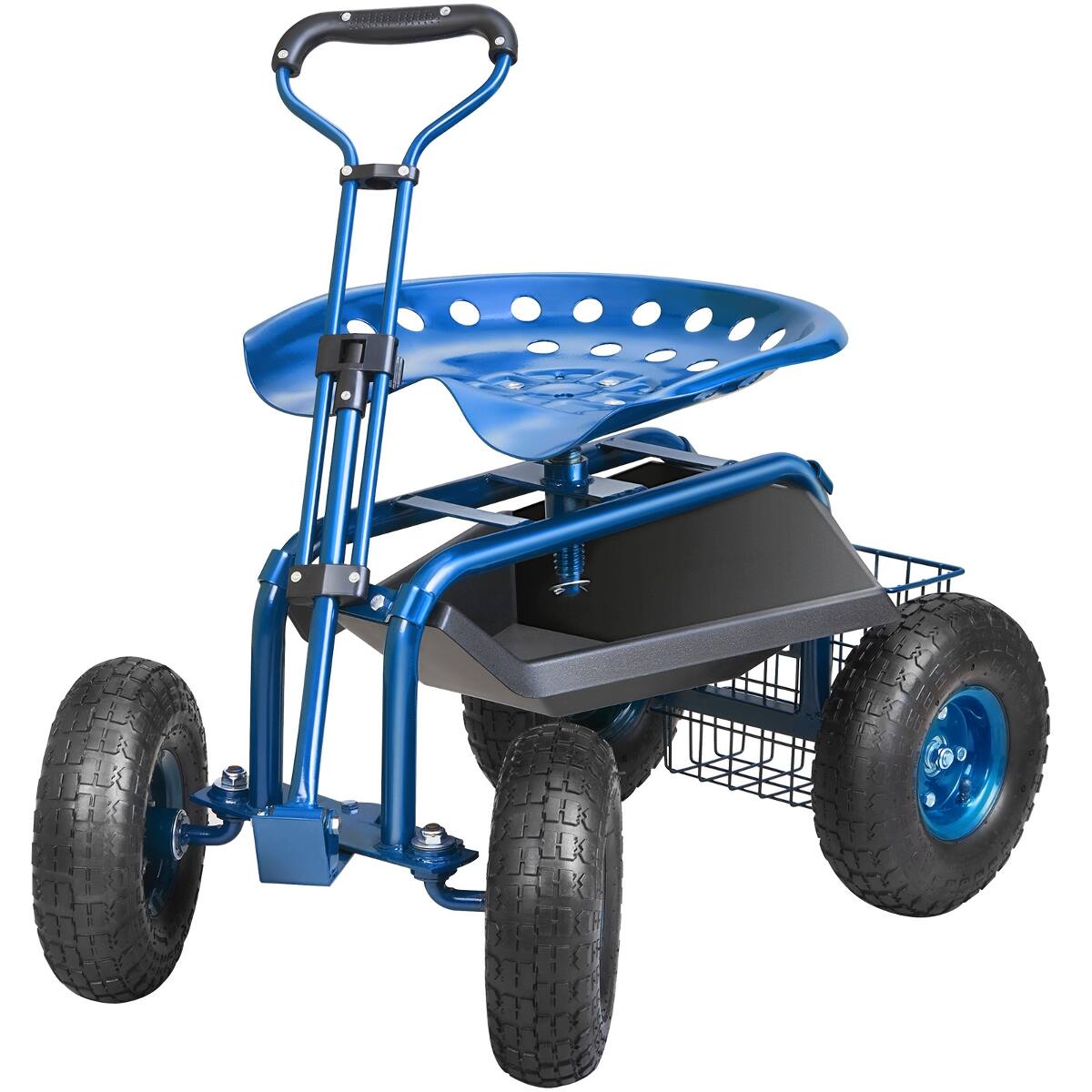 Alt View 5. Loheer - Loheer Blue Metal Garden Scooter Rolling Garden Cart with Wheels and 360 Degree Swivel Seat.