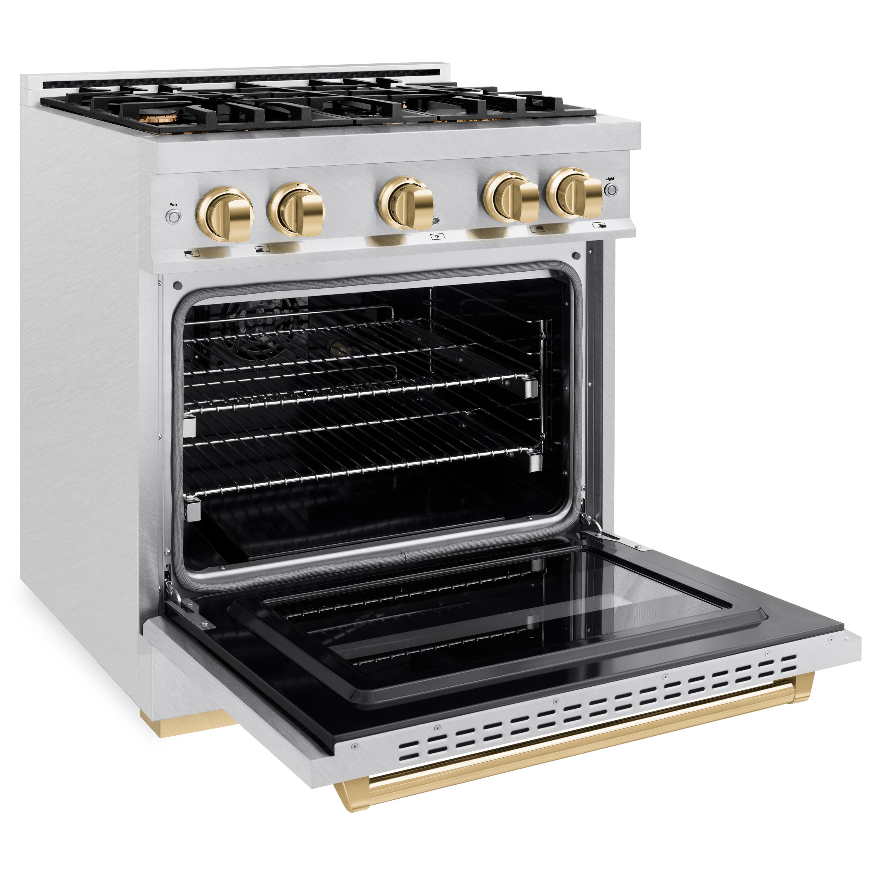 Alt View 1. ZLINE - ZLINE Autograph 30 in. Classic Dual Fuel Satin Steel Range w/ 4 Burners & Gold Accents (CDRSZ-30-G) - Stainless Steel.