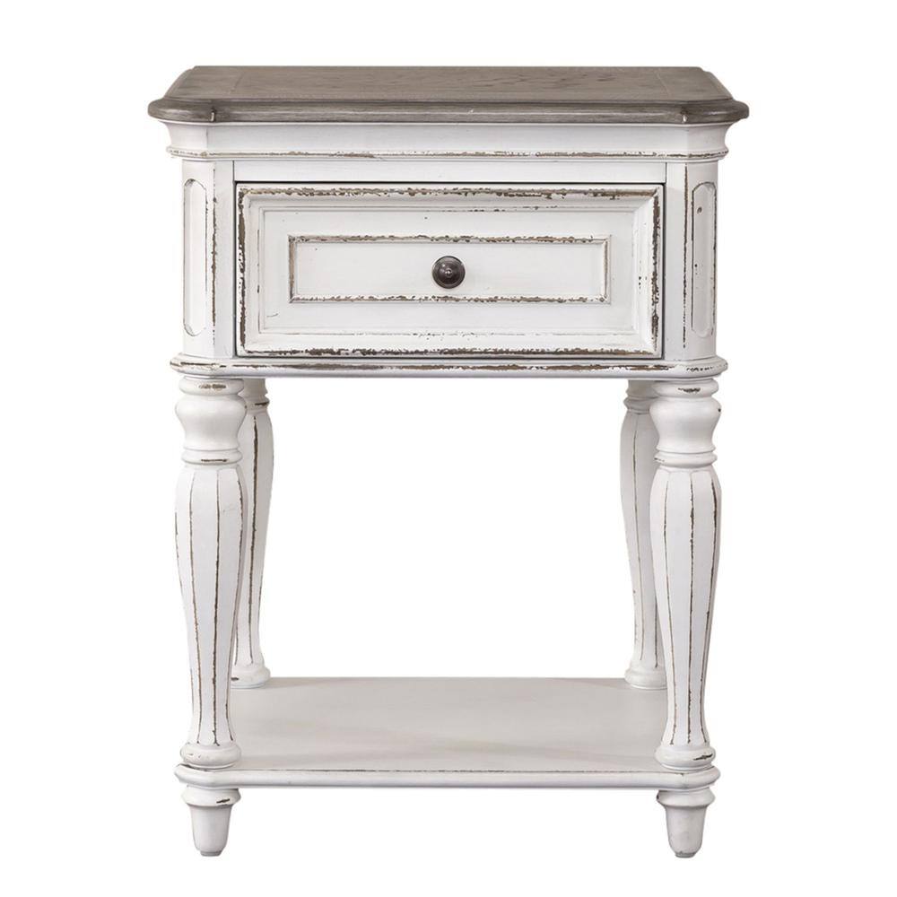Angle. Liberty Furniture Industries - Magnolia Manor Leg Night Stand in Antique White - White.