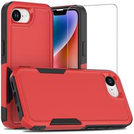 Equipd - Case for iPhone 17e / iPhone 16e 6.1" Heavy Duty Rugged Shockproof Protection Cover with Tempered Glass Screen Protector - Red