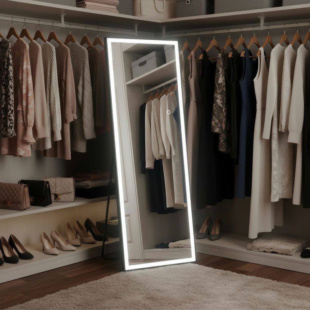 Alt View 5. Kadyn - 64x21 Inch Full-Length Vertical LED Mirror with Contemporary Black Frame - Black.