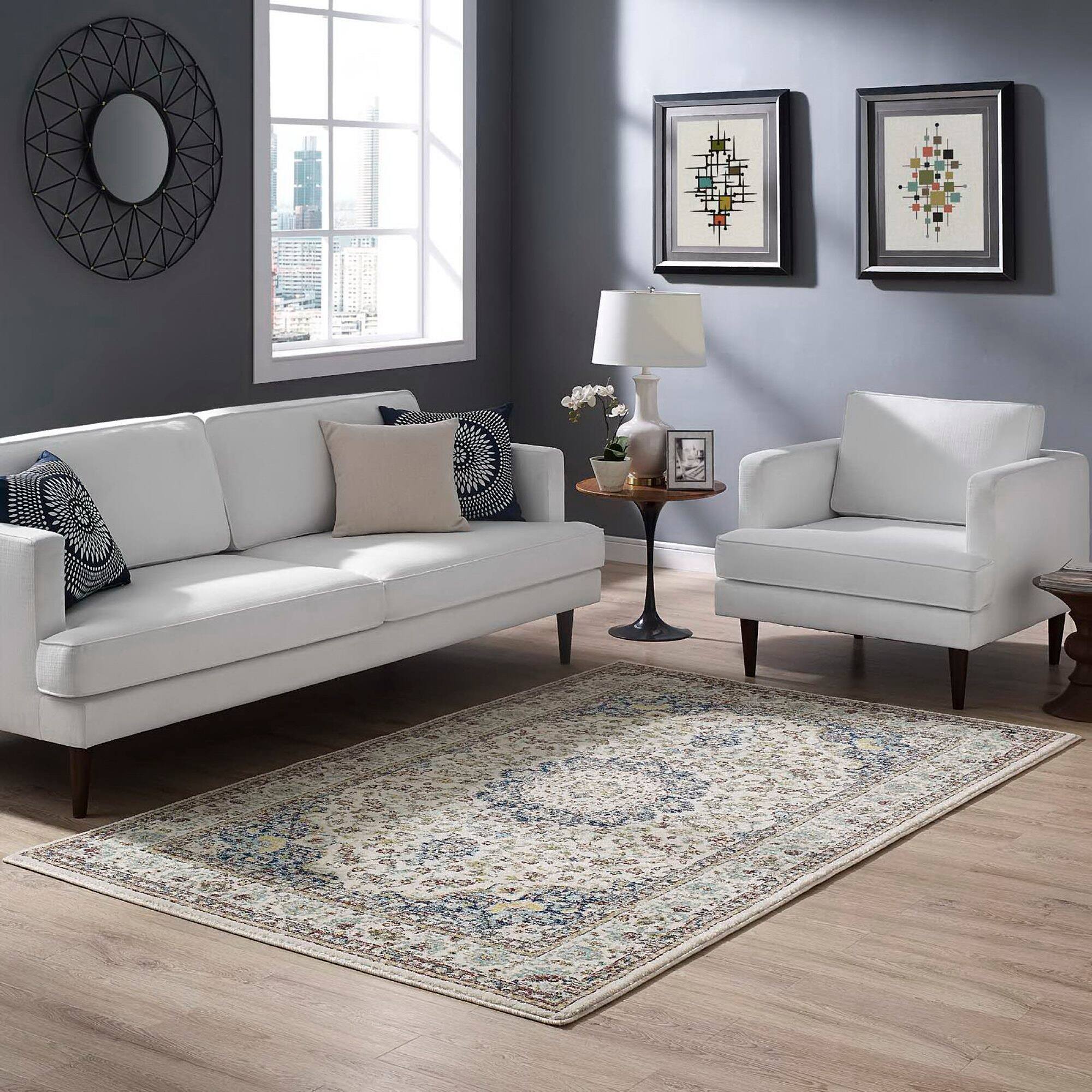 Front. Modway - Meryam Distressed Vintage Medallion Area Rug - Multicolored.