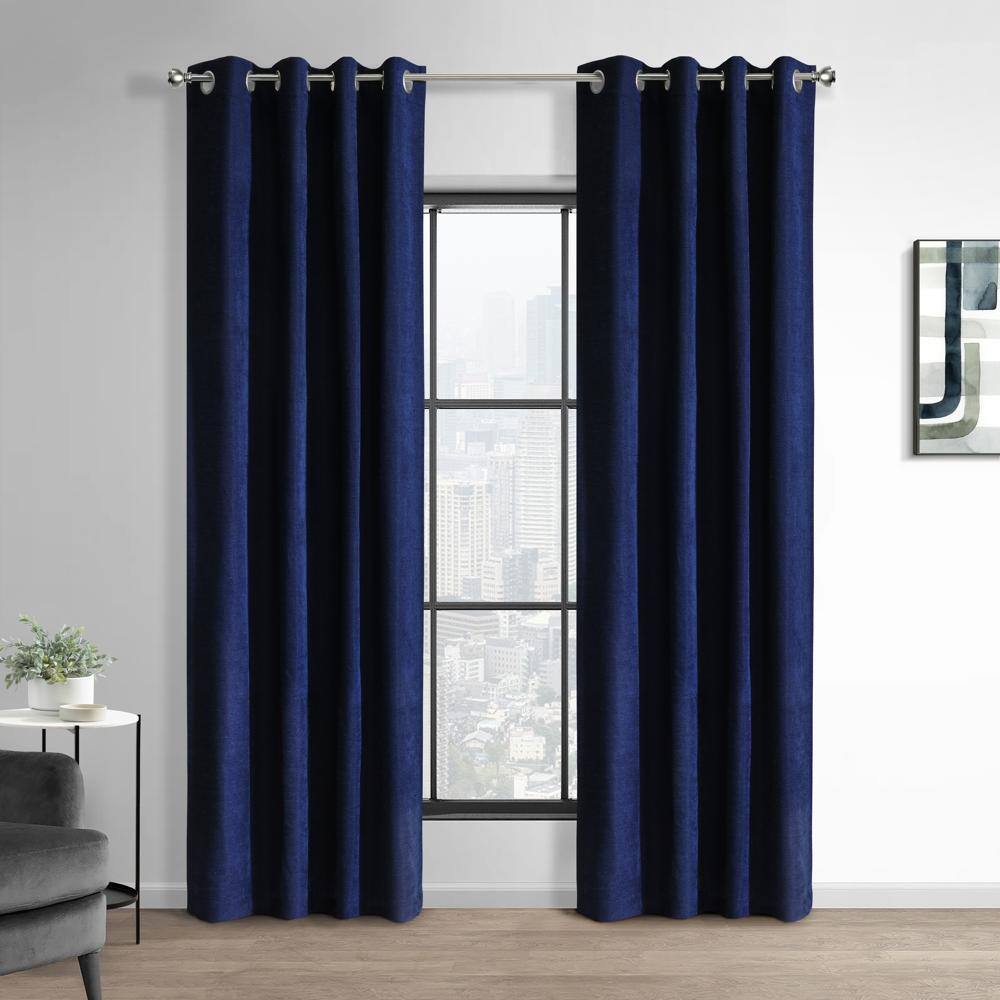 Angle. Commonwealth Home Fashions - Thermaplus Chenille 100% Blackout Grommet Exclusive Curtains for Livingroom Bedroom 52" x 108" Dark Navy - Dark Navy.