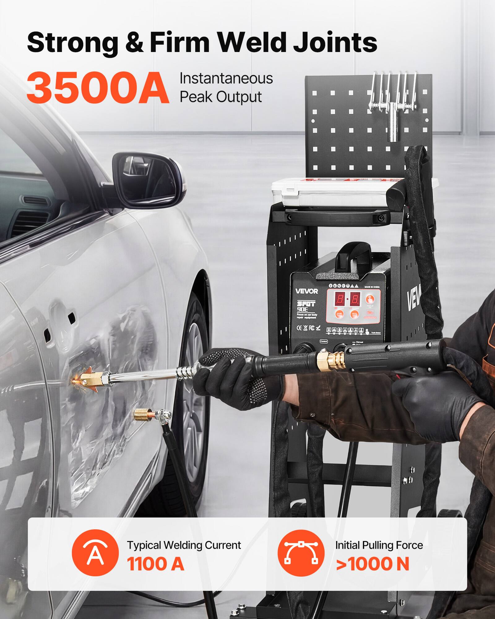 Strong & Firm Weld Joints  
3500A Instantaneous Peak Output  
Typical Welding Current 1100 A  
Initial Pulling Force >1000 N