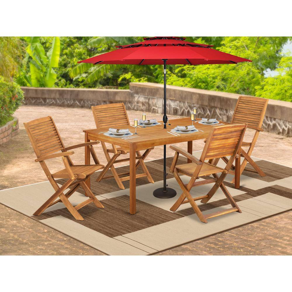 Alt View 3. East West Furniture - 5 Piece Patio Dining Set Contains a Rectangle Acacia Wood Table - Brown.
