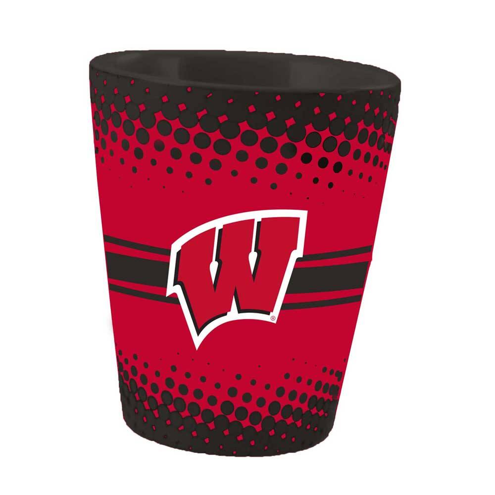 Front. The Memory Company - Wisconsin Badgers 2oz. Full Wrap Collectible Shot Glass - Multicolor.