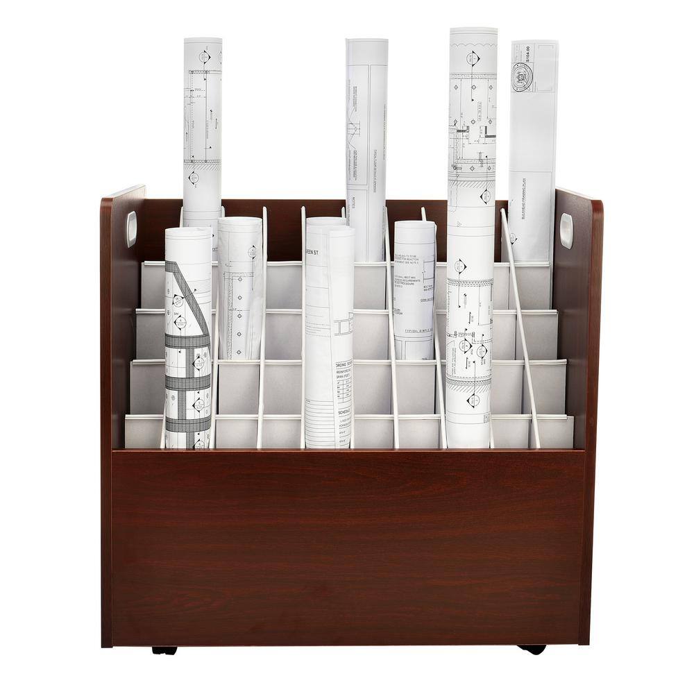 Back. AdirOffice - Blueprint Storage Wood 50-Compartment Portable Roll File Cart - Mahogany.