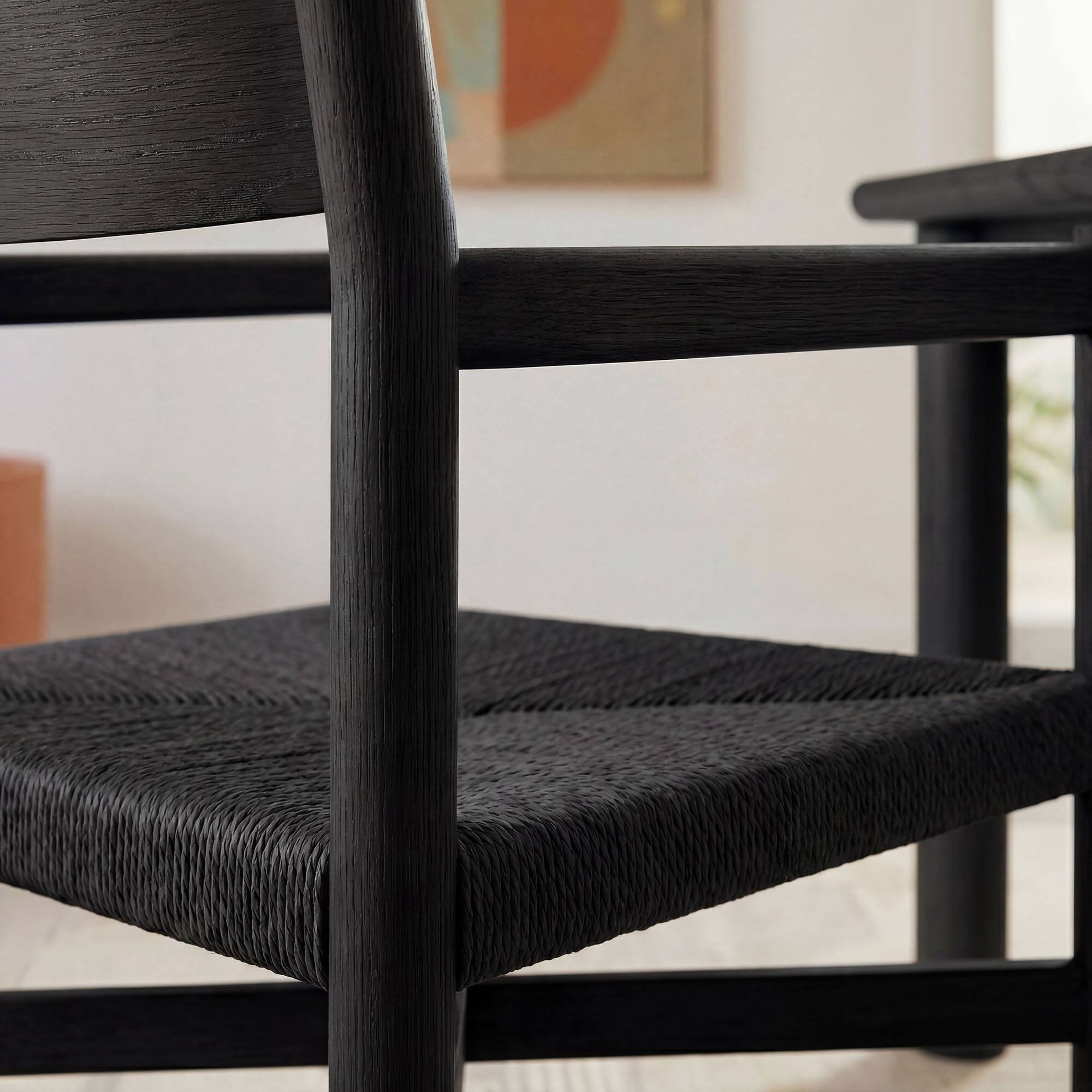 Alt View 1. Modway - Alvia Oak Wood Dining Armchairs With Woven Seats Set of 2 by Modway - Black.