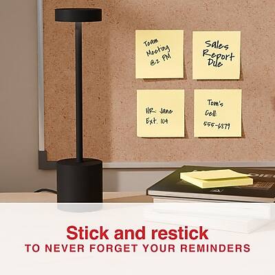 Team Meeting @2 PM  
Sales Report Due  
HR: Jane Ext. 104  
Tom's Cell: 555-6879  

Stick and restick  
TO NEVER FORGET YOUR REMINDERS