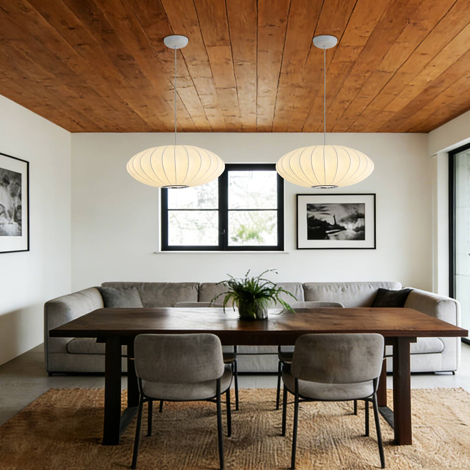 Alt View 6. Umeiluce - 19.7 Inches Mid-century Pendant Light Oval Silk Shade Dimmable - White.