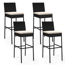 Costway - 4 PCS Patio Wicker Barstools Bar Height Chairs with Cushions Backyard - Multicolor