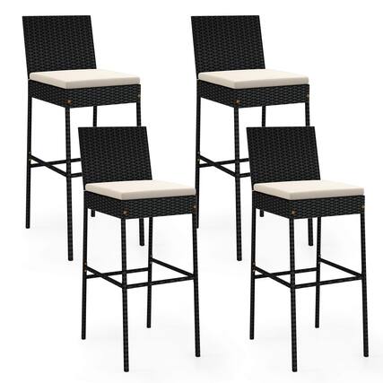 Front. Costway - Costway 4 PCS Patio Wicker Barstools Bar Height Chairs with Cushions Backyard - Multicolor.