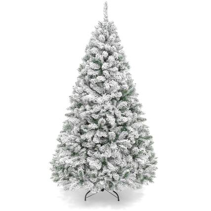 Front. Best Choice Products - Best Choice Products Artificial Flocked Christmas Tree, 7.5ft Premium Unlit Pine Holiday Decor w/Metal Stand Green - Green.