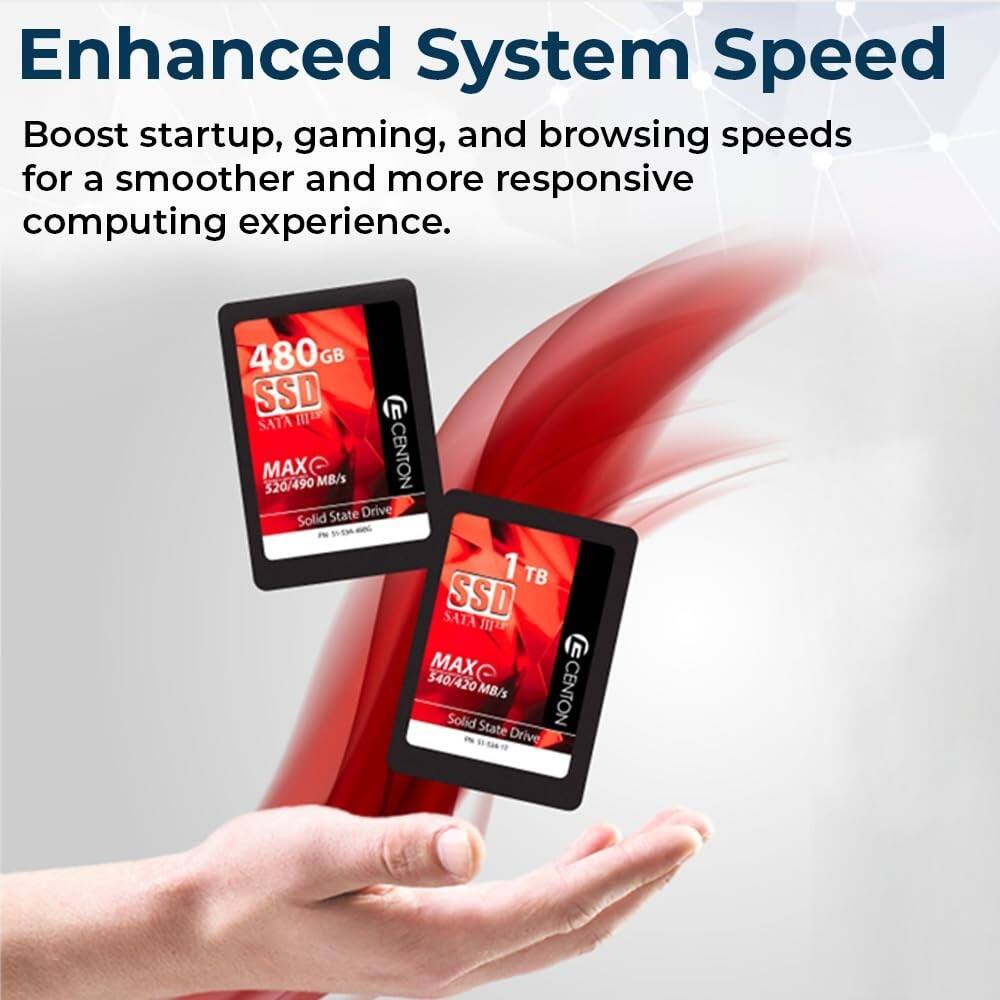 Enhanced System Speed

Boost startup, gaming, and browsing speeds for a smoother and more responsive computing experience.

480GB SSD SATA III MAX 520/490 MB/s CENTON Solid State Drive

1TB SATA SSD MAX 540/420 MB/s CENTON Solid State Drive