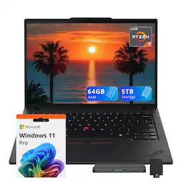 Lenovo - ThinkPad T14 14" WUXGA Laptop,AMD Ryzen 7 PRO 8840U,64GB RAM,4TB SSD+1TB Dock Set,Backlit Keyboard,Win11Pro - Black