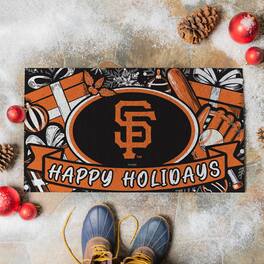Evergreen Enterprises - San Francisco Giants 28" x 16" Happy Holidays Christmas Turf Door Mat - Multicolor