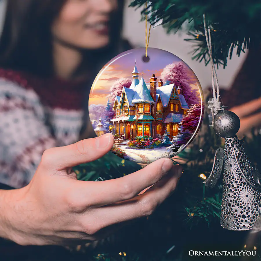 OrnamentallyYou Serene Snowy House Painting Christmas Ornament Tranquil ...