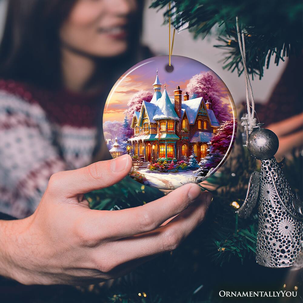 OrnamentallyYou Serene Snowy House Painting Christmas Ornament Tranquil ...