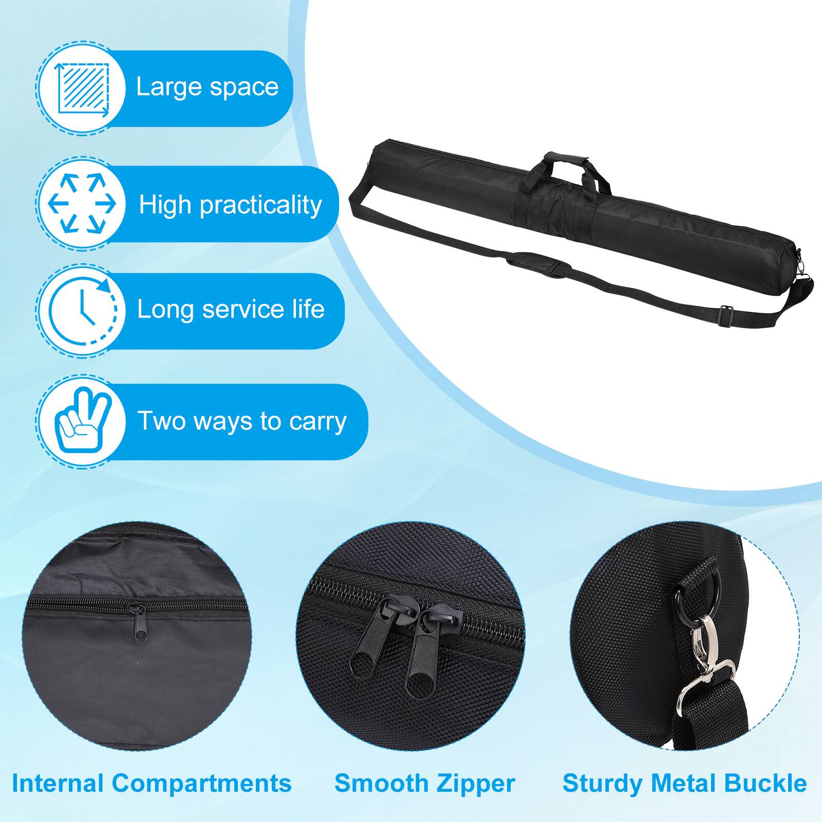 - Large space
- High practicality
- Long service life
- Two ways to carry
- Internal Compartments
- Smooth Zipper
- Sturdy Metal Buckle