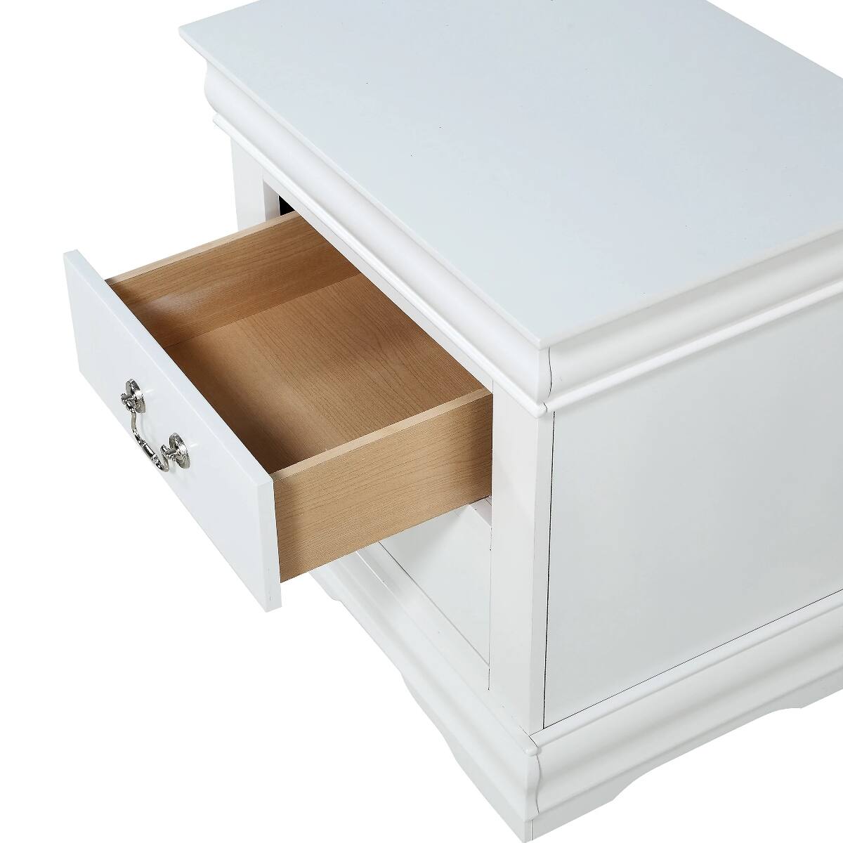 Alt View 2. Loheer - Loheer White Solid Wood Nightstand with Two Drawers for Bedroom - White.