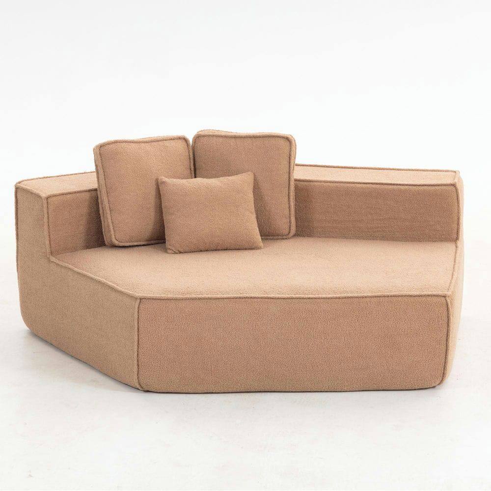 Angle. Kadyn - Brown Teddy Fleece Single Sofa Chair - Compressed Modular Wide Seat with 3 Back Cushions, All-Foam Support - Brown.
