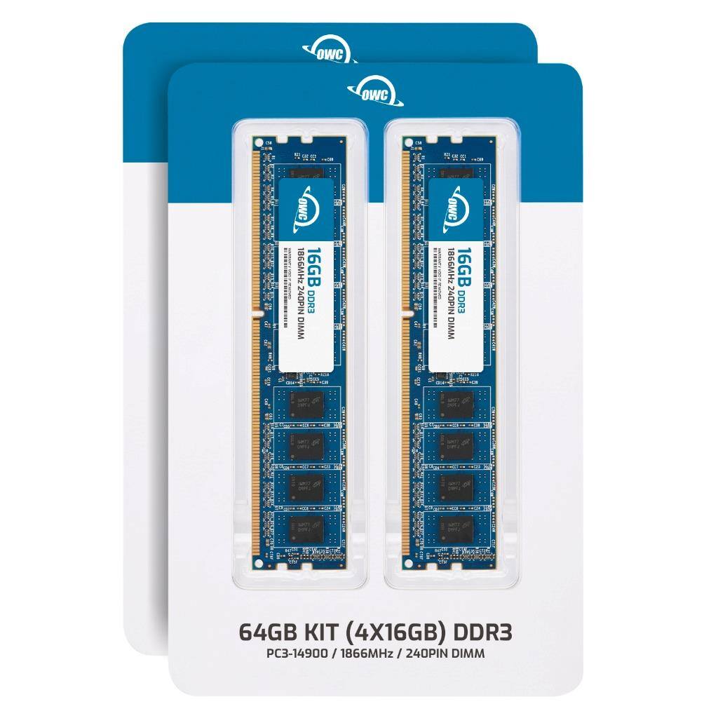OWC 1866MHz 16GB 240PIN DDR3 DIMM  
OWC THW9981 16GB 240PIN DDR3 DIMM  
64GB KIT (4X16GB) DDR3  
PC3-14900 / 1866MHz / 240PIN DIMM
