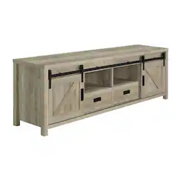 FurniFact - Wood 2-Door TV Stand with Farmhouse Design and Distressed Finish - Brown
