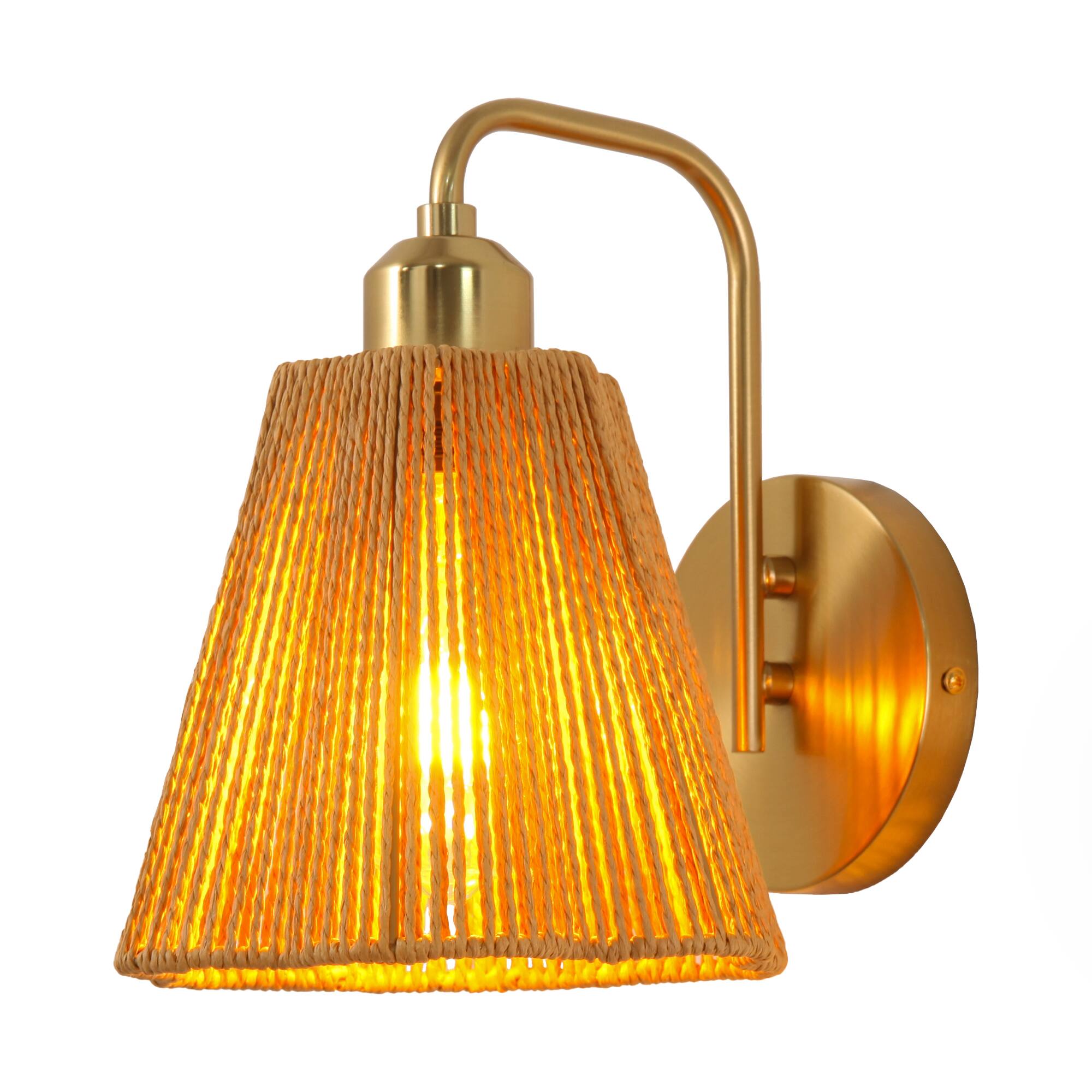 Alt View 5. Parrot Uncle - 9" Modern Gold Iron Wall Sconce Light with Paper Rope shade for Bedroom, Hallway, Living Room - Gold.