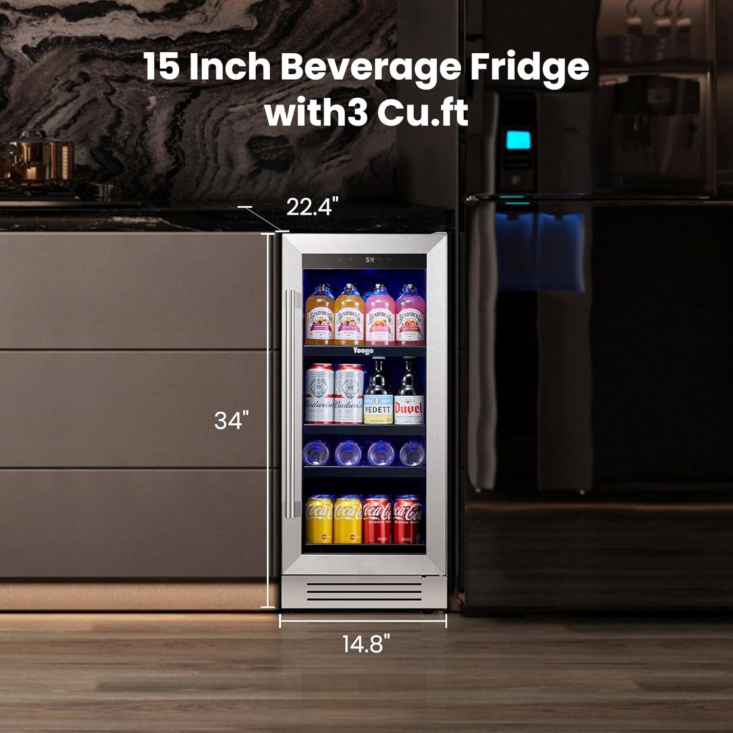 15 Inch Beverage Fridge with 3 Cu.ft

22.4"  
34"  
14.8"