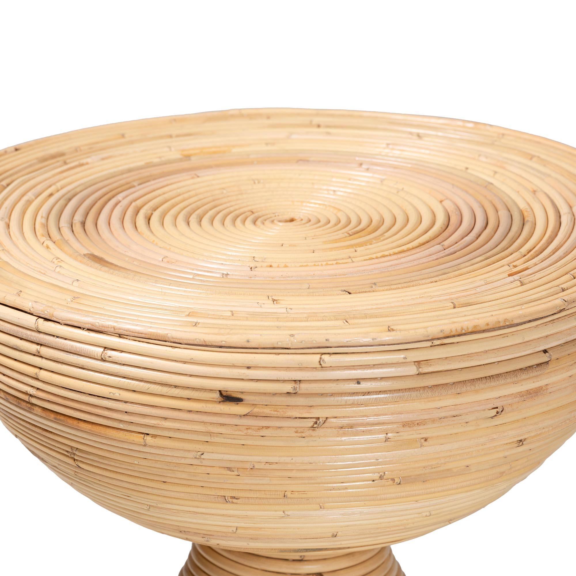 Angle. bali & pari - Brookwood Natural Rattan End Table : Handcrafted Wicker Sculptural Accent Table with Pedestal Base - Natural Rattan.