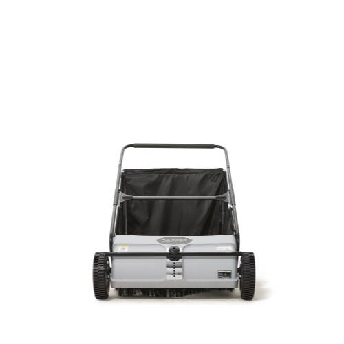 Angle. Dapper Supply - 26" Push Lawn Sweeper with 7 Cu. Ft. Hopper, Dual Spinning Brushes for Grass & Leaf Cleanup, Gray - Grey.