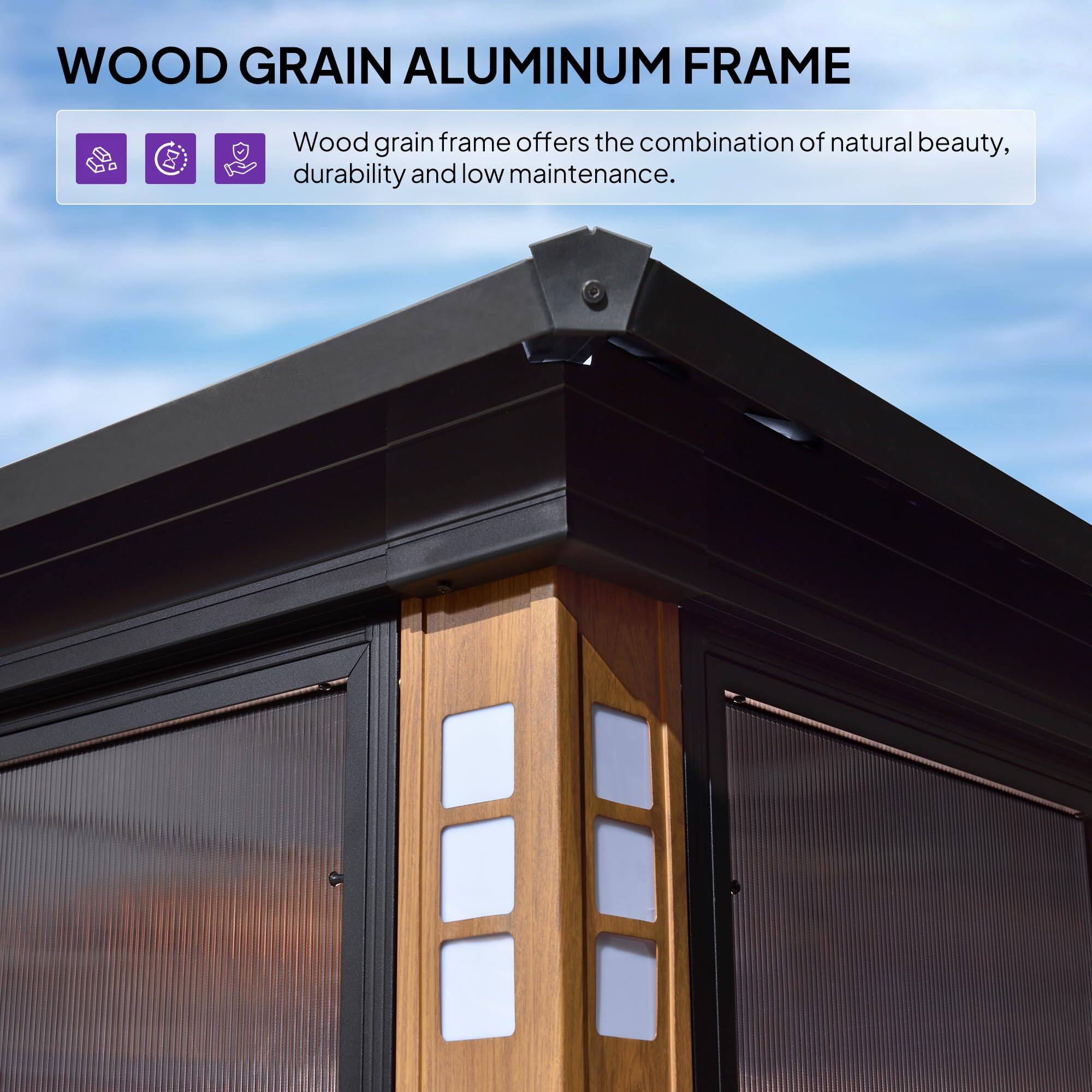WOOD GRAIN ALUMINUM FRAME

Wood grain frame offers the combination of natural beauty, durability and low maintenance.