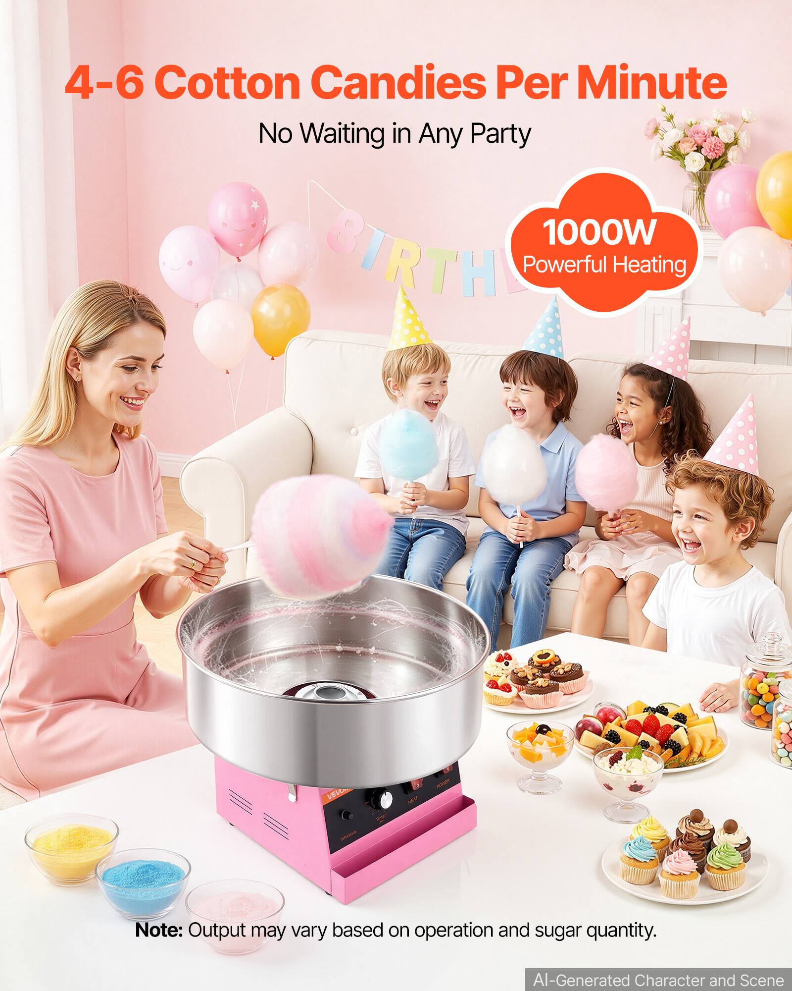 VEVOR Cotton Candy Machine Commercial 1000W Electric Candy Floss Maker ...