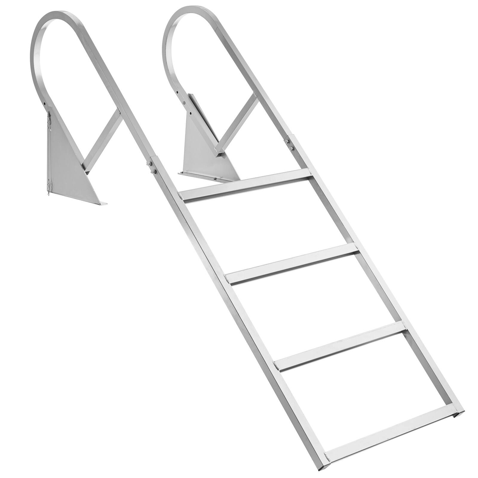 Alt View 5. VEVOR - Flip-Up Dock Ladder, 4-Step, Heavy-Duty Aluminum Alloy Pontoon Boat Swim Ladder, with Non-Slip Wide Steps - Silver.