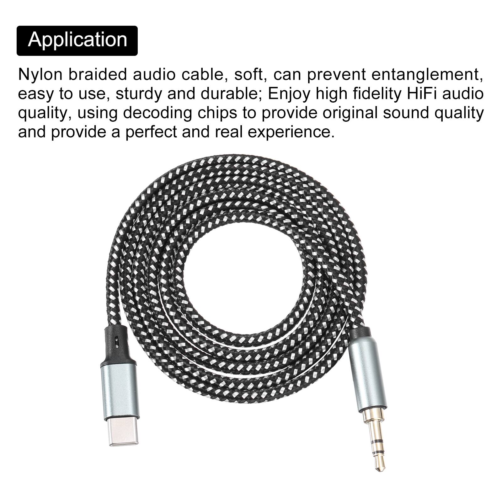 Application  
Nylon braided audio cable, soft, can prevent entanglement, easy to use, sturdy and durable; Enjoy high fidelity HiFi audio quality, using decoding chips to provide original sound quality and provide a perfect and real experience.