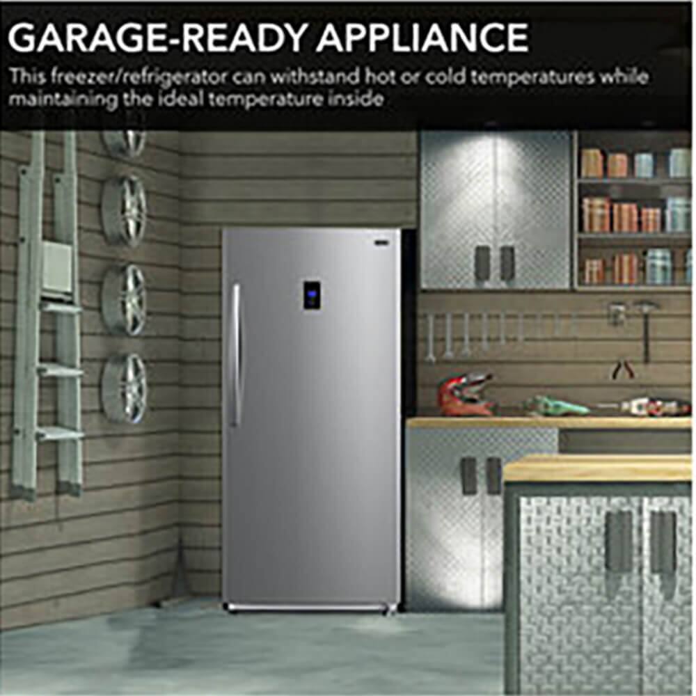 GARAGE-READY APPLIANCE

This freezer/refrigerator can withstand hot or cold temperatures while maintaining the ideal temperature inside.