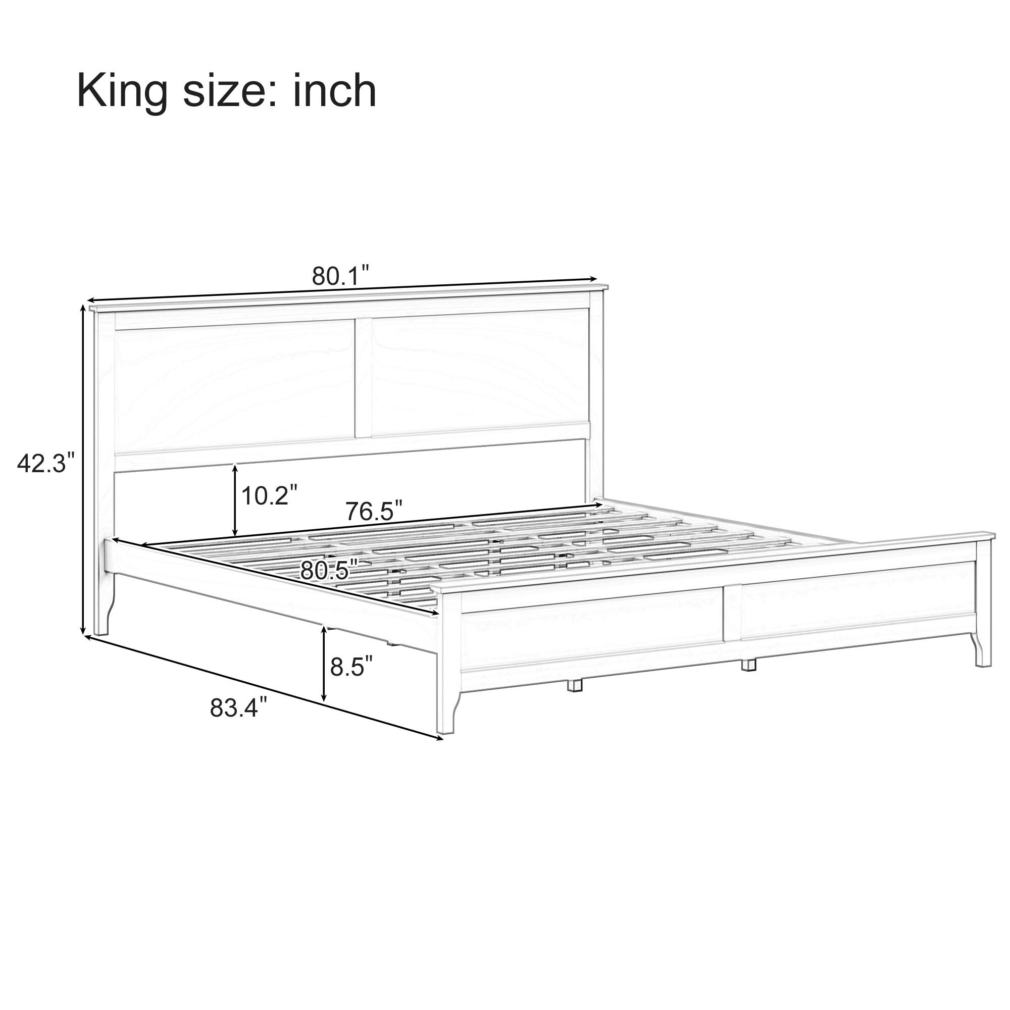 King size: inch  
80.1" 42.3" 10.2" 76.5" 80.5" 83.4" 8.5"