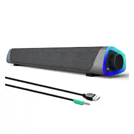 Dazzed Corner - USB Computer Speakers, Wired Sound Bar with LED Light - Gray