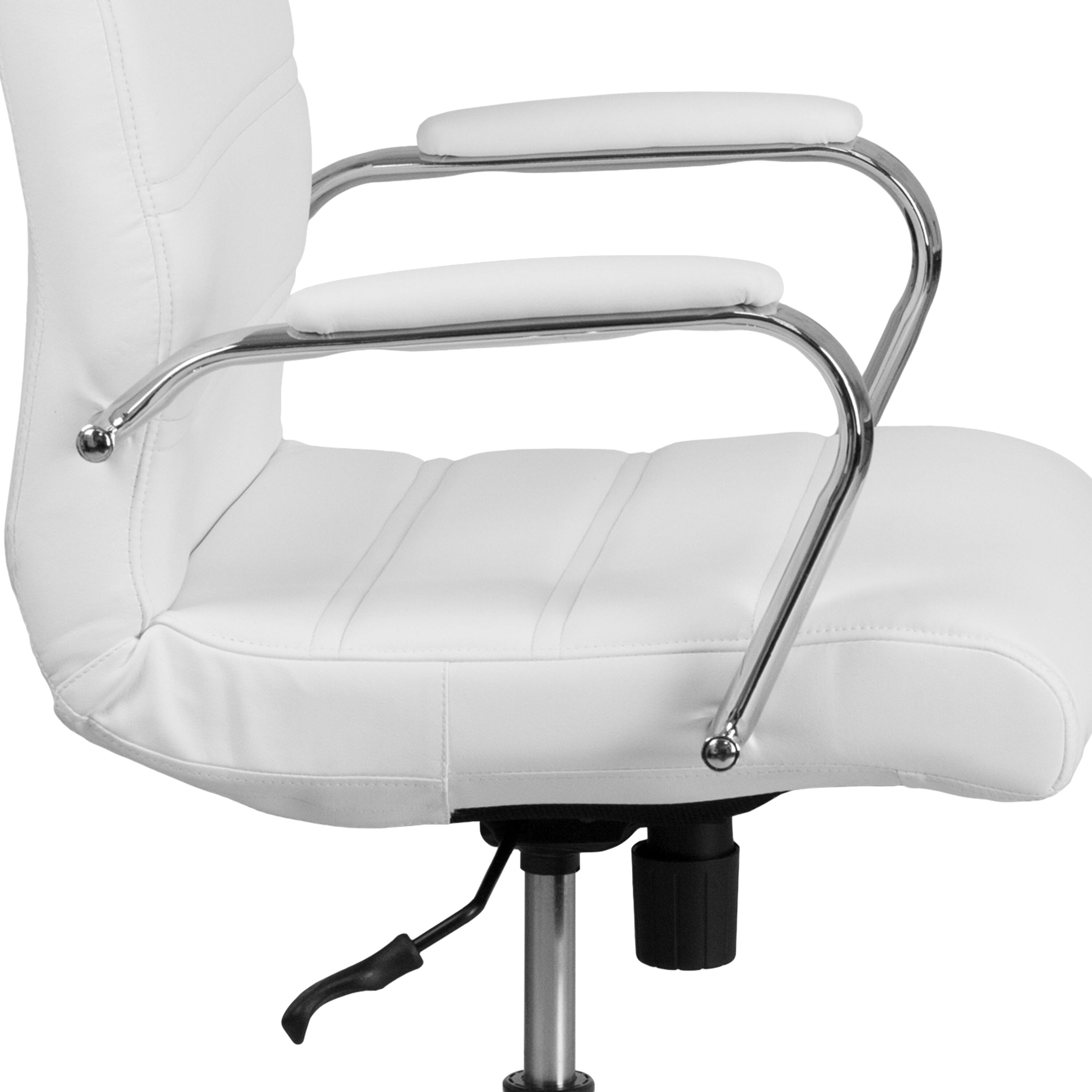 Alt View 8. Emma + Oliver - Mid-Back Executive Swivel Office Chair with Metal Frame and Arms - White LeatherSoft/Chrome Frame.