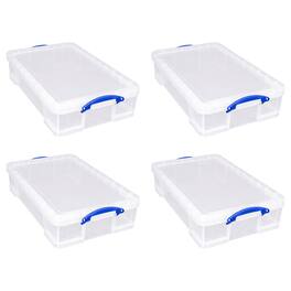 Really Useful Box - 33L Storage Container w/Snap Lid & Clip Lock Handle, 4 Pack - Clear