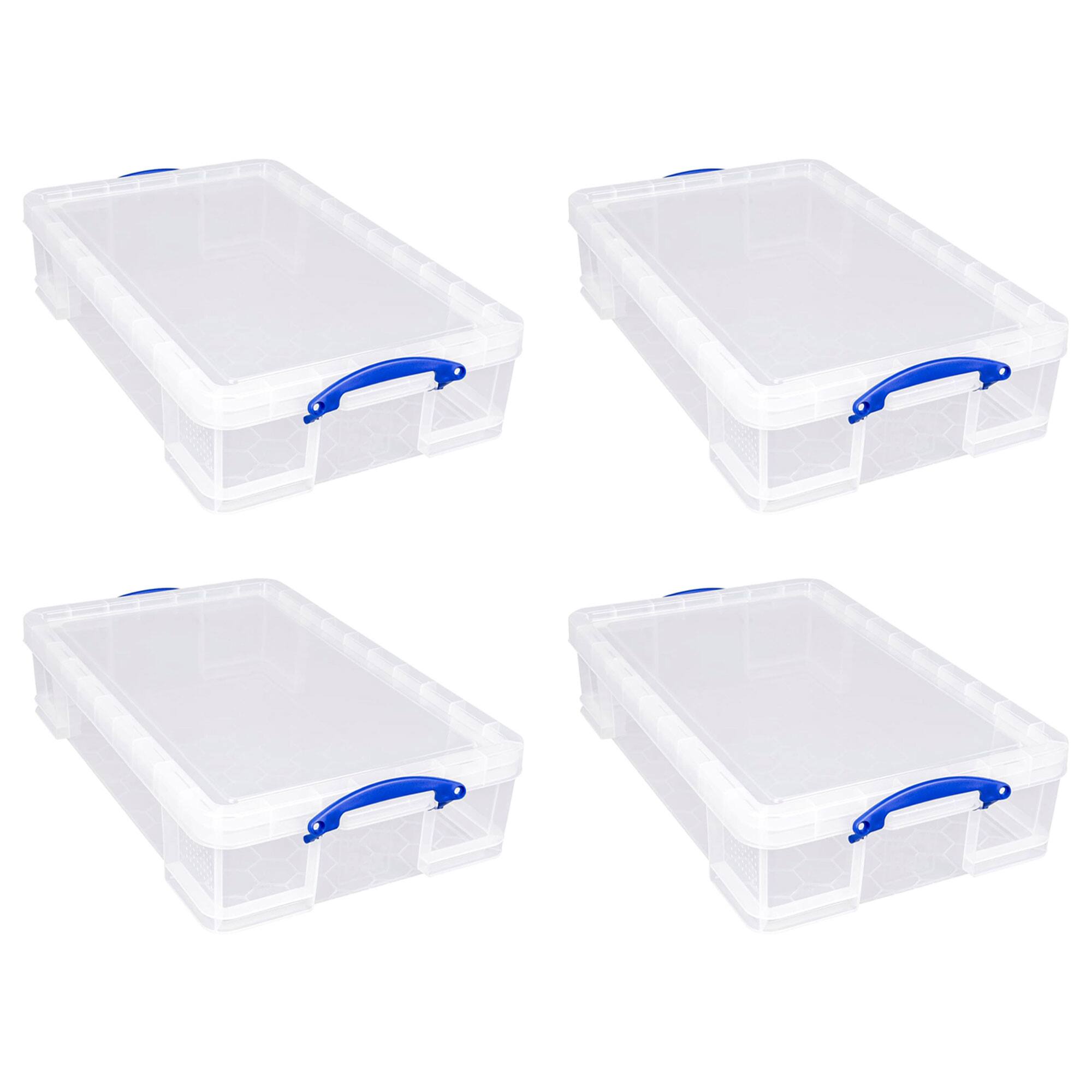 Front. Really Useful Box - Really Useful Box 33L Storage Container w/Snap Lid & Clip Lock Handle, 4 Pack - Clear.