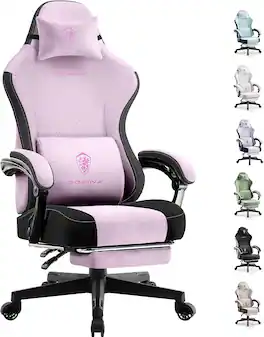 Dowinx - Ergonomic gaming chair with lumbar support; reclines for resting; comes with a footrest—a must-have for work and leisure - Pink