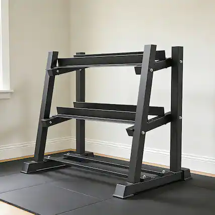 Front. KERDOM - 3-Tier Dumbbell Weights Rack for Home Gym, Kettlebell and Weight Plates Storage 1100lbs Capacity Barbell Organizer Rack - Black.