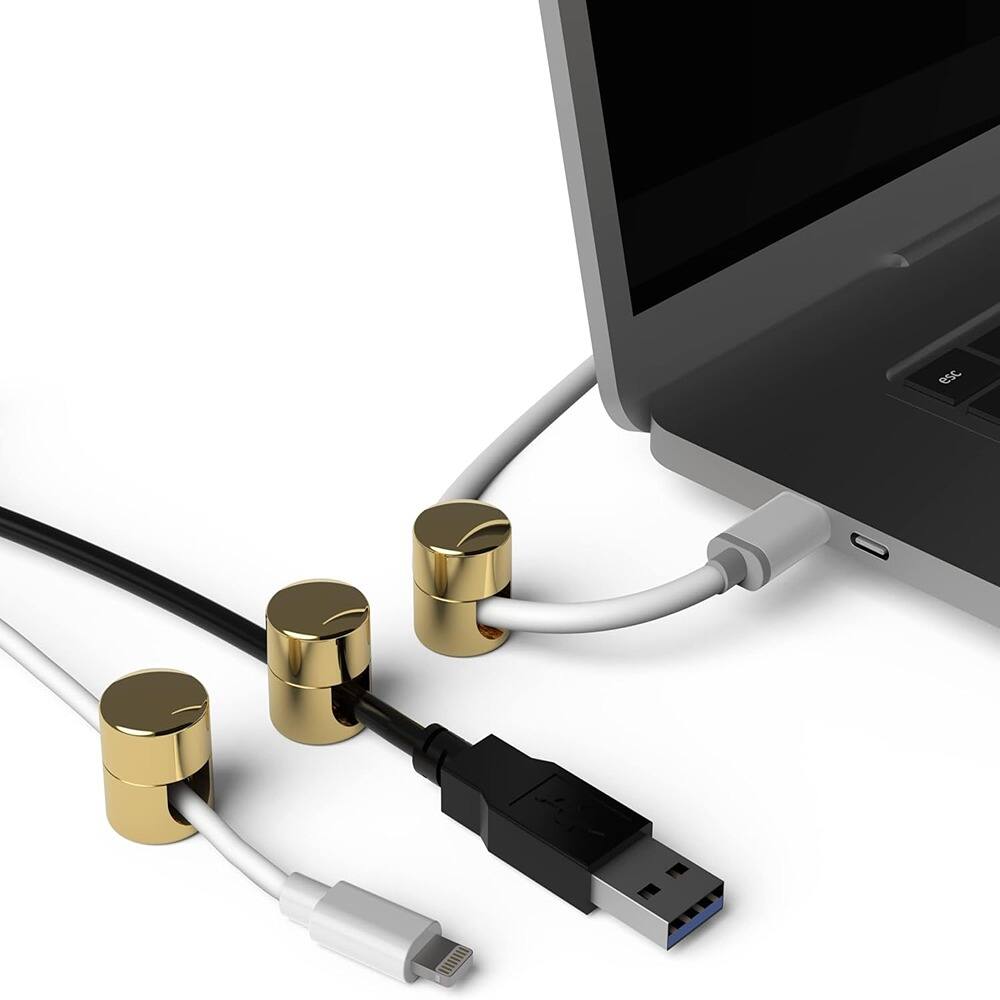 Back. THIRSTY TURTLE - 3-Pack Cable Anchors – Aluminum Desk Cord Organizers, Gold.