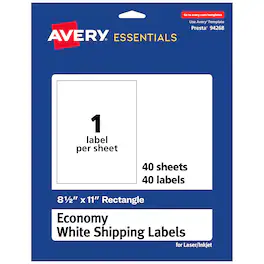 Avery - Matte Rectangle Labels, 8-1/2" x 11", 40ct - White