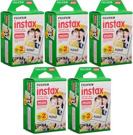 Fujifilm - Instax Mini Instant Film, 10 Sheets of 5 Pack x 2 (100 Sheets) Bundle - Black